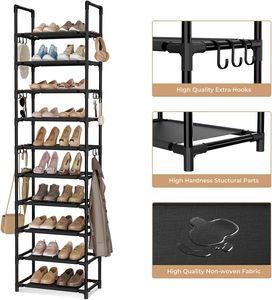 Scarpiera alta 10 livelli contiene 30 paia di scarpe verticali robuste con ganci impilabili scarpiera stretta - Product Image 3