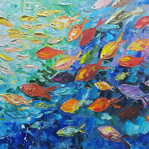 Personnalisé en gros fait à la main Style dessin animé écologique grande toile oeuvre couteau école de poisson <span class=keywords><strong>peinture</strong></span> à l'huile <span class=keywords><strong>Art</strong></span> mural - Product Image 6