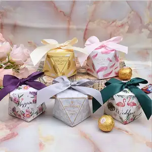 New Creative Small Triangular Pyramid Marble Style Wedding Favors Party Supplies Thanks Gift Chocolate Candy Paper Box