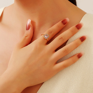 <b>Open</b> <b>Ring</b> Pink Zircon Geometric Shape 18k Gold Plated Women's Jewelry Gift - Product Image 2