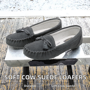 Custom Logo Wholesale Anti-Slippery Flat Closed Toe Slip-On Soft Sole Cow Suede <b>Moccasins</b> Loafer Shoes for <b>Women</b> Autumn/Spring - Product Image 2