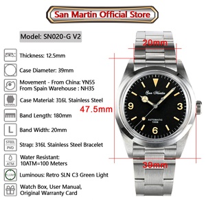 Reloj San Martin SN020-G de 39 mm, Serie Explore Climbing, para Hombre, Deportivo, Retro, de Lujo, con Cristal de Zafiro, Movimiento Automático Mecánico YN55, 10 Bar - Product Image 2