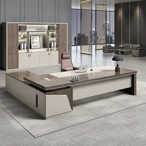 Meja Eksekutif mewah kontemporer Modern furnitur kantor kulit bos CEO kayu kualitas terbaik