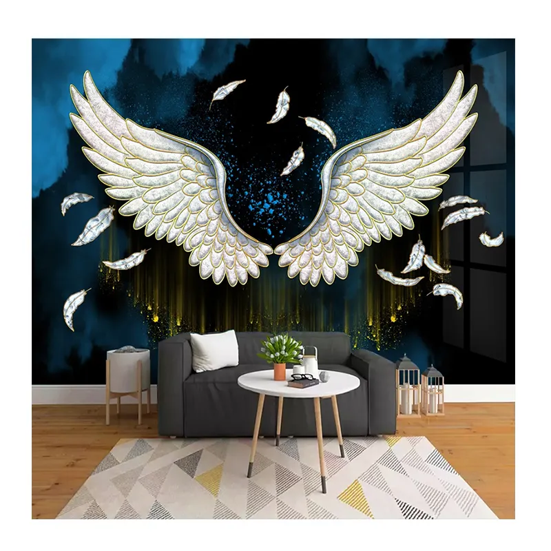 KOMNNI Custom Wall Mural European Feather With White Wings Self-Adhesive Wall Murals Living Room Home Decor 3d Wallpaper Fresco