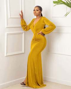 Robe de soirée moulante sexy pour femme, col en V profond, manches longues, <span class=keywords><strong>maxi</strong></span>, pour soirée, club, tendance 2026, en stock - Product Image 6