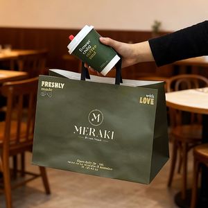 Custom Logo Eco-Friendly Disposable <b>Biodegradable</b> Recyclable Kraft <b>Paper</b> Food Takeout Bag Flat Handle for Restaurant Delivery - Product Image 5