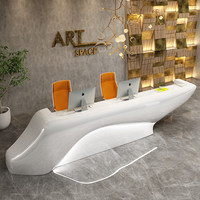 Comptoir de réception sur mesure en MDF laqué piano, fabriqué selon dessin, pour bureau, hôtel, salon, finition haute brillance, luxe, fabrication OEM