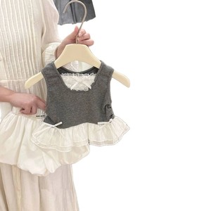 Girls Two Piece Set Gray Vest White Tulip Shorts Cotton Summer Outfit For Kids - Product Image 5
