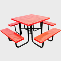 Table de pique-nique carrée en métal perforé commercial d'extérieur banc meubles de jardin table à manger en acier table basse de patio extérieur