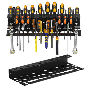 Estante de almacenamiento de herramientas montado en la pared, de acero al carbono, de 2 niveles, para destornilladores, alicates, llaves, estante de organización - Product Image 4