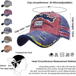 Cappello da sole unisex classico sportivo estivo a 5 pannelli in denim vintage effetto consumato con bordo smerigliato stile rock, regolabile, casual - Product Image 3