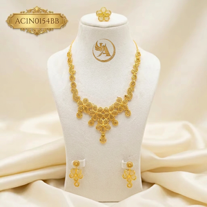 Fashion Gold Plated Premium Flower Design African Jewelry Set for Wedding and Party Wear Fashion Necklace - Product Image 1