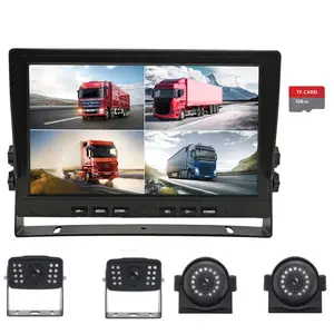高质量国际标准化组织工厂AHD 4分屏10.1英寸数字录像机汽车液晶显示器，用于卡车公共汽车拖车后视摄像系统