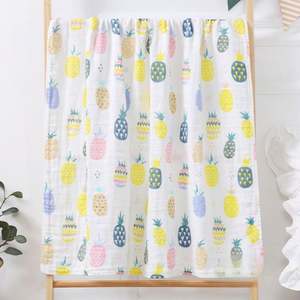 Toalla Cuadrada para Bebé de Gasa 100% Algodón, 6 Capas, 110*110cm, con Lindos Dibujos de Frutas y Comida, Manta de Muselina - Product Image 1