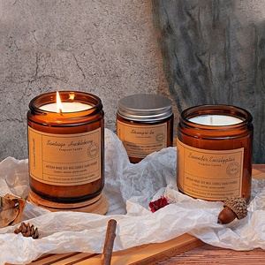 Precio de fábrica, tarro de ámbar personalizado, cera de soja, decoración del hogar, velas perfumadas ardientes de larga duración para baño con tapa plateada - Product Image 3