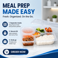 Boîte Bento jetable Dashan à 6 compartiments, qualité alimentaire, 250 ml, avec bol à soupe indépendant, anti-fuite, en PP robuste, empilable, vente en gros