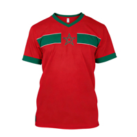 T-shirt personnalisé avec logo et motif drapeau marocain, respirant et à séchage rapide, avec accessoires pour cheveux et peinture faciale pour les jeux de ballon