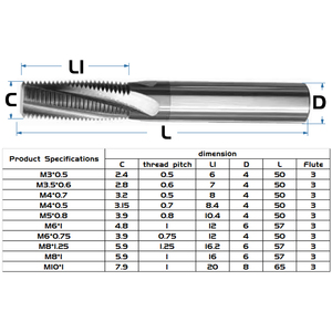 Bibo Full-teeth Thread Milling Cutter Steel M1.2 M1.6 M2 M2.5 M3 M4 M5 M6 Endmill for Steel/aluminum Cutting Full Tooth Spiral - Product Image 2