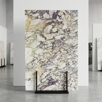Dalle de marbre Calacatta Viola italien naturel, poli, blanc crème, veines violettes bordeaux, pour comptoirs et revêtements de sol de luxe