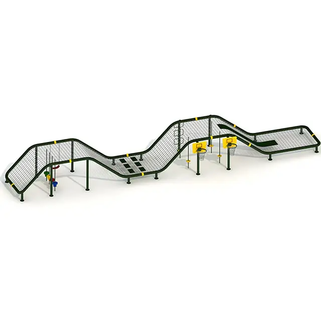 Özelleştirilmiş açık oyun alanı ekipmanları çocuk yeşil egzersiz denge eğlence tesisleri eğitim alan tırmanma halat Net