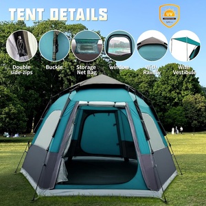 Tenda Esagonale Stile Yurt per Esterni, Pieghevole e Portatile, <span class=keywords><strong>Set</strong></span> da Campeggio Completo in Tessuto Oxford Rinforzato Impermeabile 1000-1500mm Quattro Stagioni - Product Image 1