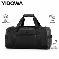 Tas Duffel Hitam dengan Kantong Depan Anti-RFID, Organizer Internal untuk Sepatu, Tas Olahraga, Travel, dan Training untuk Pria