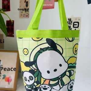 Sac fourre-tout en toile illustré mignon, fermeture ouverte, sac à déjeuner pour maman, petit sac de travail - Product Image 5