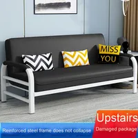 Canapé-lit pliant moderne simple en fer Option double simple multifonctionnel avec revêtement en tissu pour petit appartement à louer