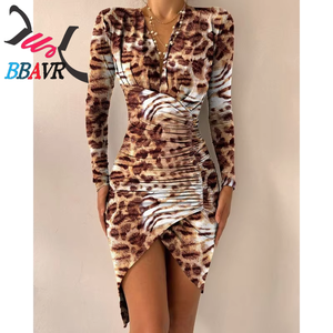 BBAVR Robe moulante grise à imprimé floral pour femme, manches longues, col en V, robe fourreau tendance printemps avec ourlet asymétrique - Product Image 5
