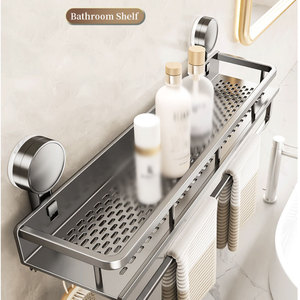 Étagère de salle de bain à ventouse, pas besoin de percer ou de clouer, toilette en aluminium murale, <span class=keywords><strong>rangement</strong></span> mural pour salle de bain - Product Image 2
