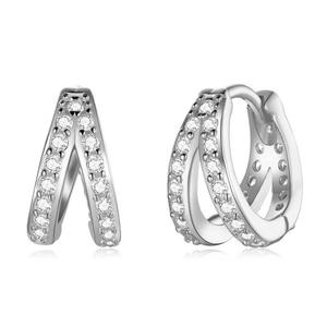 Orecchini a Cerchio Dorati con Diamanti Rotondi Incastonati a Canale per Uso Quotidiano Femminile, Placcati in Oro 18K, Design Geometrico - Product Image 3