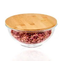LINUO 새로운 디자인 5pcs 과일 유리 그릇 세트 유리 혼합 그릇 대나무 뚜껑