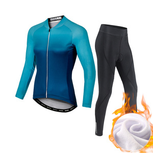 Ensemble de cyclisme pour femmes à manches longues, maillot dégradé, pantalon rembourré 3D, respirant, tenue de route et VTT personnalisable pour le printemps et l'hiver - Product Image 5