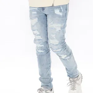 Custom Hot Sale High Quality Light Washed Distressed Men's Jeans