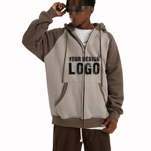 Hoodie Homme Zippé Épais Automne Hiver, Coupe Ample, Épaules Tombantes, Style Sport Décontracté Extérieur, Épaules Contrastantes - Product Image 1