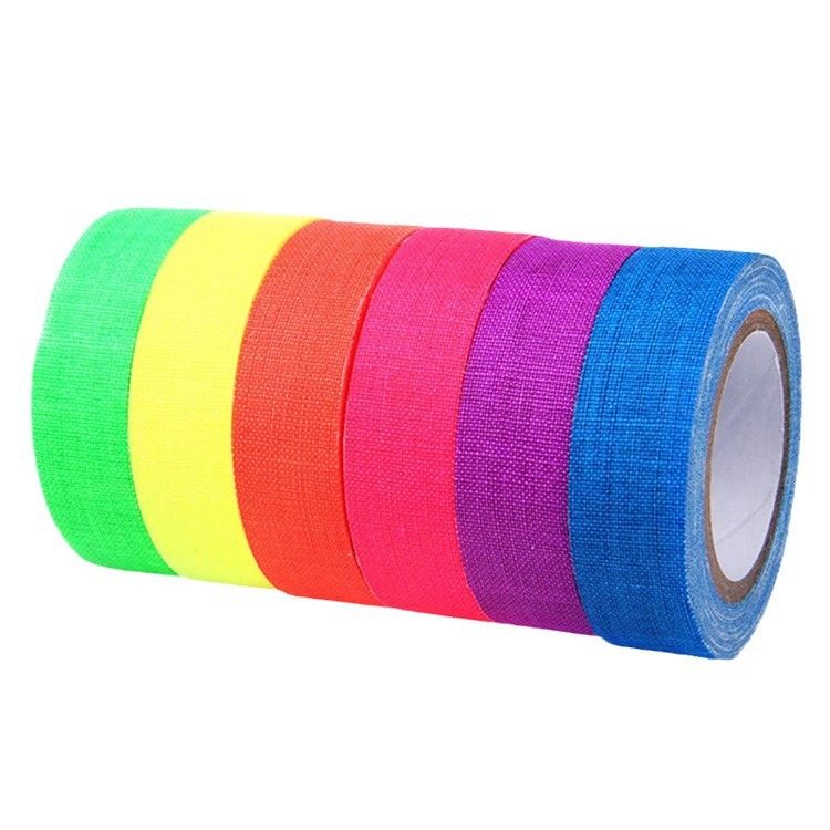 Colorful UV Reactive Nylon PE Cloth Base Fluorescent Gaffer Duct Tape Self-Adhesive Hot Melt Glows Low Light for Night Warning