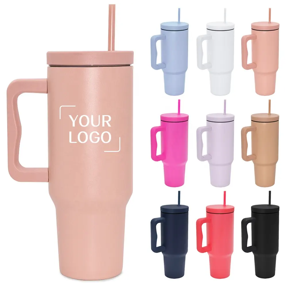 40oz Double Wall Stainless Steel Tumbler Mugs American Style Coffee Cup Water Bottles With Handle Straw for Travel for Presents