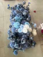 Chemin de table en fleurs artificielles en soie, rose bleue et hortensia, personnalisable, 200 cm, style moderne, fait main, pour la Saint-Valentin et les mariages