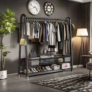 <span class=keywords><strong>Porte</strong></span>-vêtements sur pied en fer pour chambre, salon, balcon – Organisateur de vêtements multifonctionnel moderne – Portemanteaux - Product Image 3