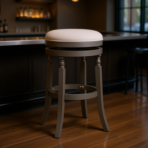 Tabouret de bar Palmer Lake 30 pouces, structure en bois gris patiné, assise en tissu beige, design rustique, mobilier commercial - Product Image 2