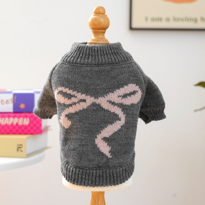 Nueva ropa de otoño/invierno para mascotas, para perros pequeños, cachorros, perros y gatos felices, suéter cálido y cómodo con lazo al estilo coreano - Product Image 3