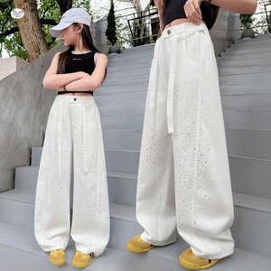Pantalon à jambes larges pour filles, décoré de strass, en mélange de coton fin anti-moustiques, pour grandes filles, vêtements d'été - Product Image 2