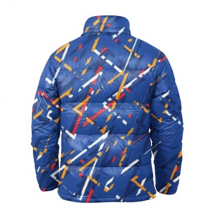 Veste matelassée pour homme à imprimé géométrique bleu avec col montant, coupe-vent, manteau d'hiver, coupe régulière, rembourrage en polyester, style décontracté - Product Image 2