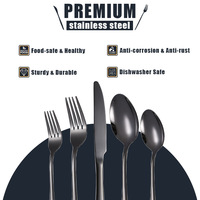 Juego de Cubiertos Modernos de Acero Inoxidable Negro, Acabado Espejo, Vajilla para Cocina, Hotel y Restaurante