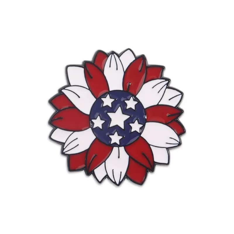 Bendera Amerika geometris Hari Kemerdekaan berbentuk hati bunga matahari kayu pejantan anting-anting kustom enamel pin emas enamel keras untuk topi