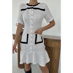 <b>White</b> Buttoned Dress <b>Pocket</b> Detail <b>Square</b> Collar Knee-Length Dress Lightweight 5XL Size ODM Wholesale for Day Occasions Zipper - Product Image 2