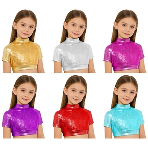 เสื้อครอปเต้นรำสำหรับเด็กผู้หญิงอายุ 6-16 ปี แบบมาตรฐานสำหรับเต้นบอลรูม เต้นเมทัลลิก ฮิปฮอป แจ๊ส เหมาะสำหรับการแข่งขัน การแสดง และการฝึกซ้อม - Product Image 1