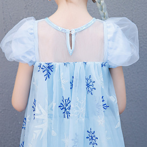 Di modo Anna Dress Puff Manica Corta Blu Bling Paillettes Neve Elsa Halloween Fancy Dress Cosplay Per Le Ragazze - Product Image 6