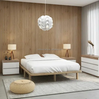 Cadre de lit plateforme en bois de pin massif naturel Design moderne Style simple Chambre simple Double Queen Size Hôtel Décoration intérieure