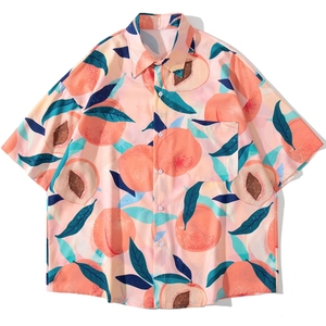 New Hip Hop Streetwear Hawaiian Men's <strong>Shirt</strong> <strong>Peach</strong> Print Beach <strong>Shirt</strong> Casual Short Sleeve <strong>Shirt</strong> - Product Image 2